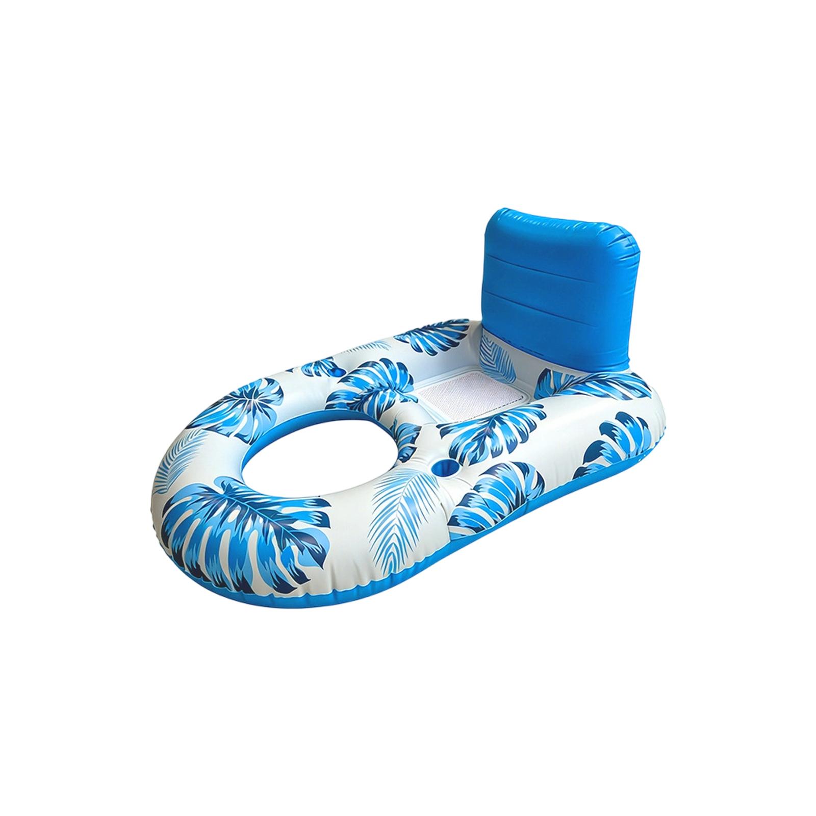 

Inflatable Pool Lounger with Canopy Leaf Print Floating Recliner for Water Relaxation and Outdoor Swimming Activities One Size