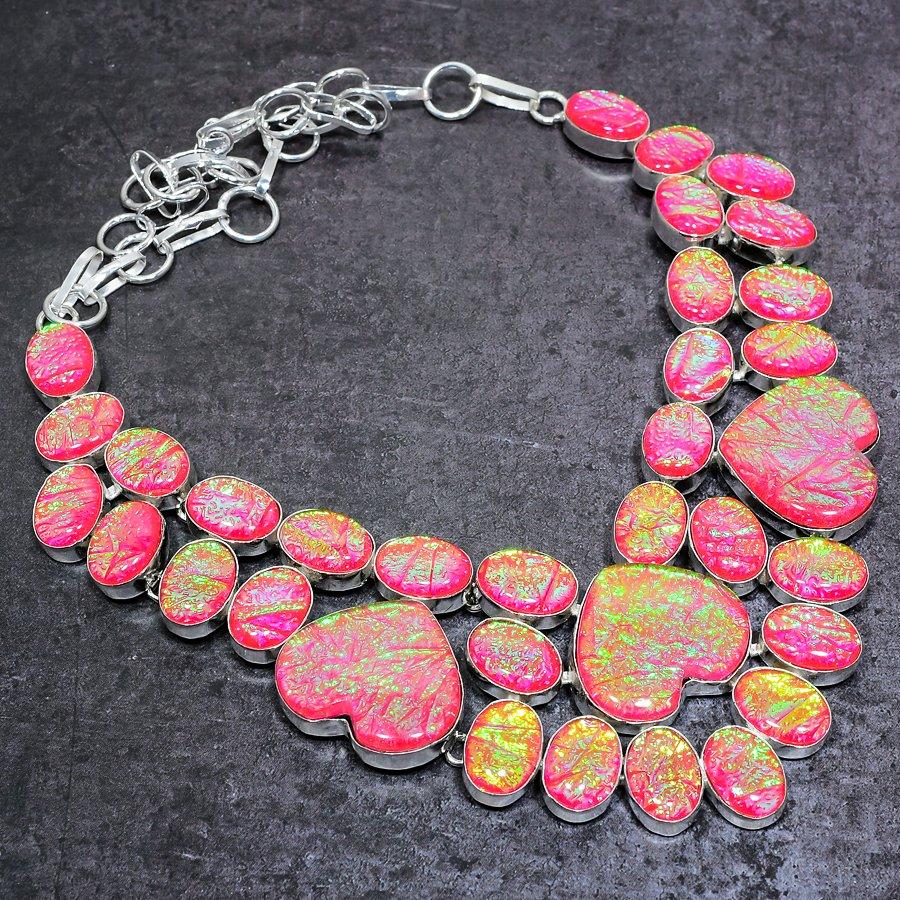 Pink Triplet Opal Handmade 925 Sterling Silver Jewelry Necklace 18" r0L66