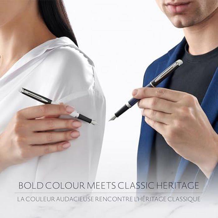 Waterman Hémisphère Stylo plume | laque noire et blanche avec finition palladium | pointe moyenne en acier inoxydable | Encre bleue