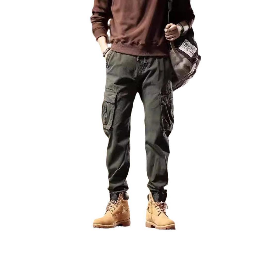 Men's Retro Skinny Cotton Overalls - Spring/Autumn, Wear-Resistant, Multi-Pocket Casual Pants