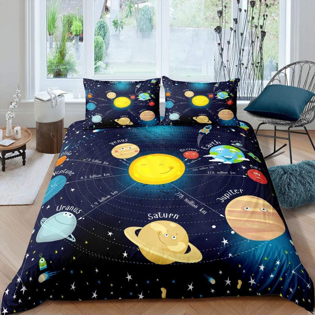 Comforter Starry Sky Love Heart Shape Pattern Polyester King Queen Full Size For Kids Boys Girls Bedding Set