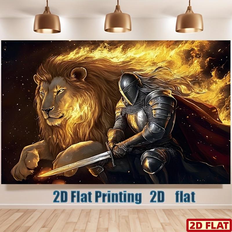 2D flat design with a unique feature of a lion warrior wearing God s armor. Suitable for home and room decoration. (as the picture,100x150cm)