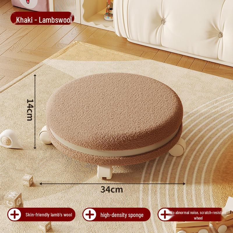 Cream Low Stool with Backrest and Universal Wheels - Ideal for Home, Grout, and Children's Use, Silent Sliding Design