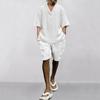 Anmurye Summer Tracksuit Short Sleeve and Casual Oversized Adjustable Solid White L Men's Set, T-Shirt Shorts, V-Neck, Fit, Comfortable, Waist, Color,