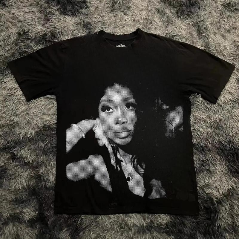 Hip Hop Streetwear T-shirt Men Women Oversized Loose Short Sleeves T-shirt Trendy Harajuku Y2k SZA Print Short Sleeves Top Tees