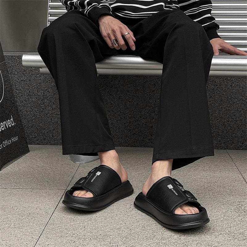 Men's slippers one-word trendy brand outer wear high-end outdoor platform summer beach shoes 371224-J