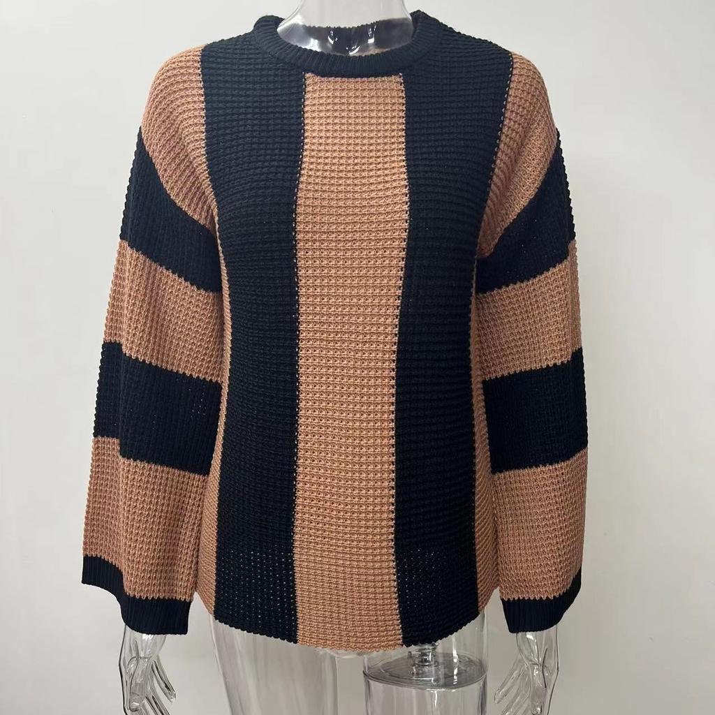 Bahor va Kuz Trikotaj Sviter Top Dumaloq Bo'yin Chiziqli Ayollar Moda Dizayni Sviter Jaket