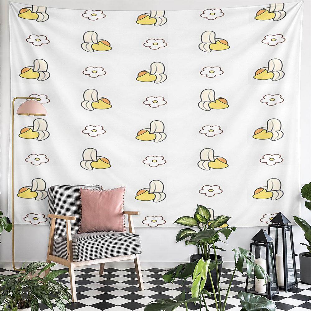 Cute Banana and Flower Pattern Design Pattern Wall Hanging Tapestry Decorative Tapestry Home Decor for Bedroom and Living Room