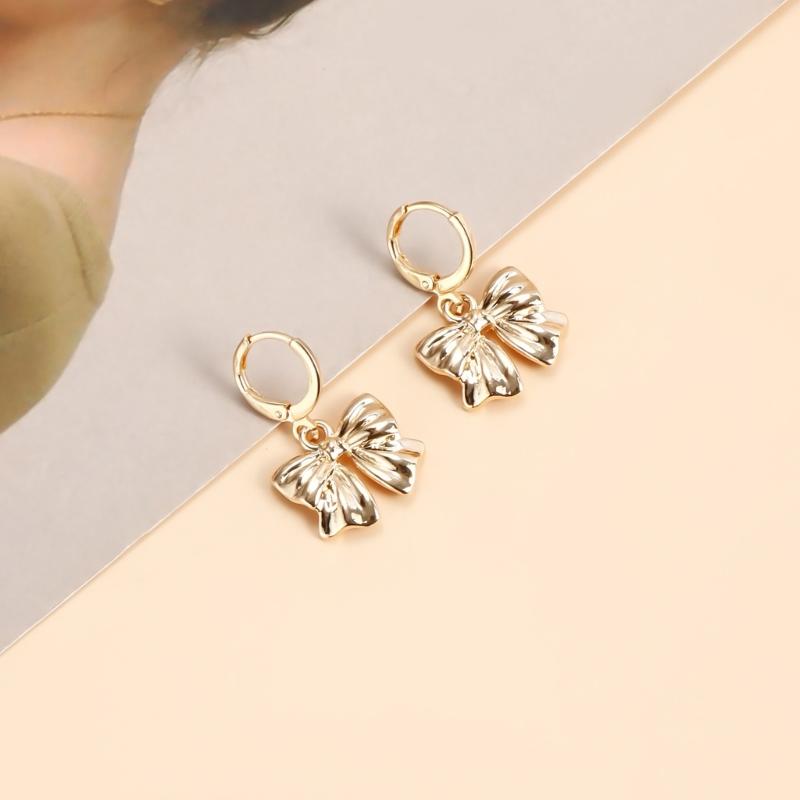 Elegant Gold Plated Metal Earring Unique and FashionableThin Hoop Earring with Unique Details Cute Bowknot Ear Rings