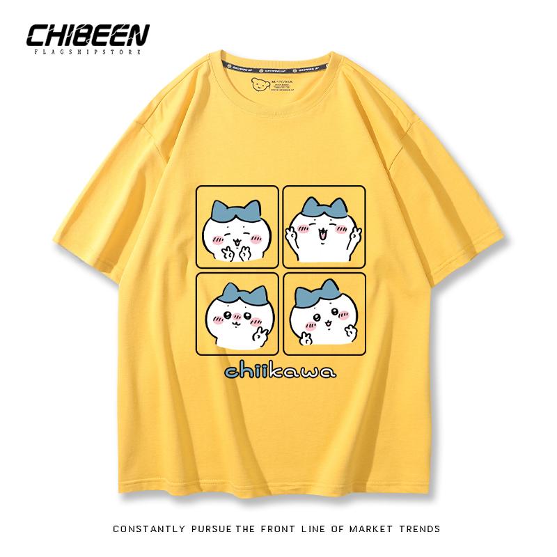 Chiikawa Cute Four-cell Pattern T-shirt Summer High Quality 100% Cotton T-shirt Casual Comfortable Loose Men's T-shirt