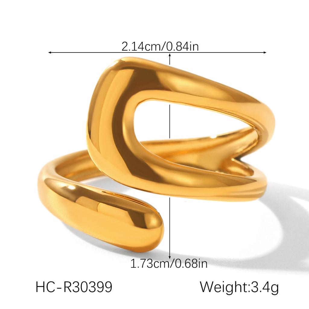 Irregular Open Ring with Gold Beans, Niche Design, Non-fading Titanium Steel Ring for Women