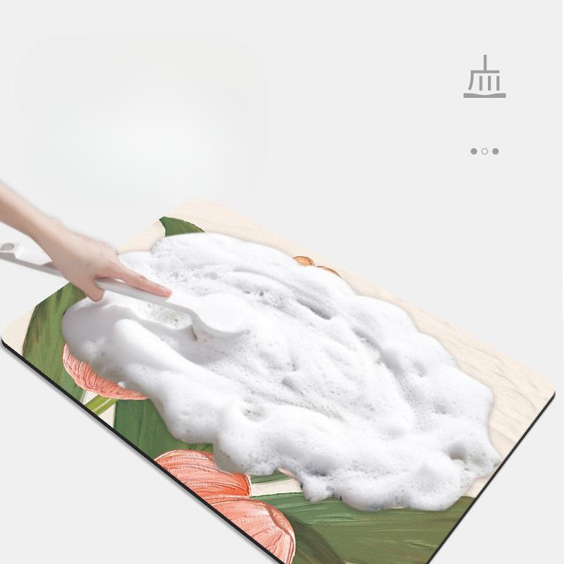 Kamelie Badezimmer Diatomeenerde Bodenmatte Wasseraufnahme und Rutschfestigkeit Weiches Kissen Frische Blume Badezimmertür Haushalt Toilette Eingang