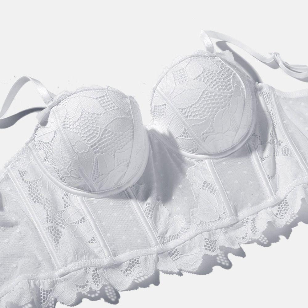 Transparent Lace Corset Mesh Dot Slim Crop Tops Sweet Lace Flower Camisole  Ladies