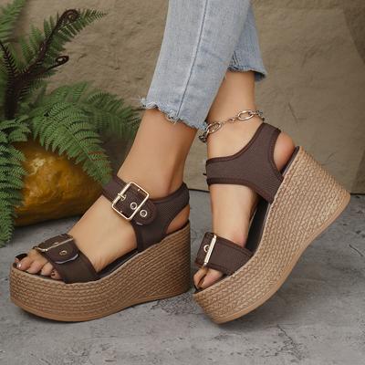 Women Summer Platform Sandals Wedge Heel Open Toe Adjustable Buckle Strap Thick Sole Casual Outdoor Shoes