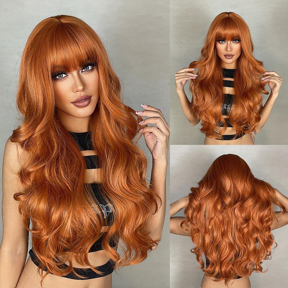 Red Synthetic Wigs Long Body Wavy Wig Natural Hairline Daily Red Hair Heat Resistant Fiber Smooth Party Cosplay Wig