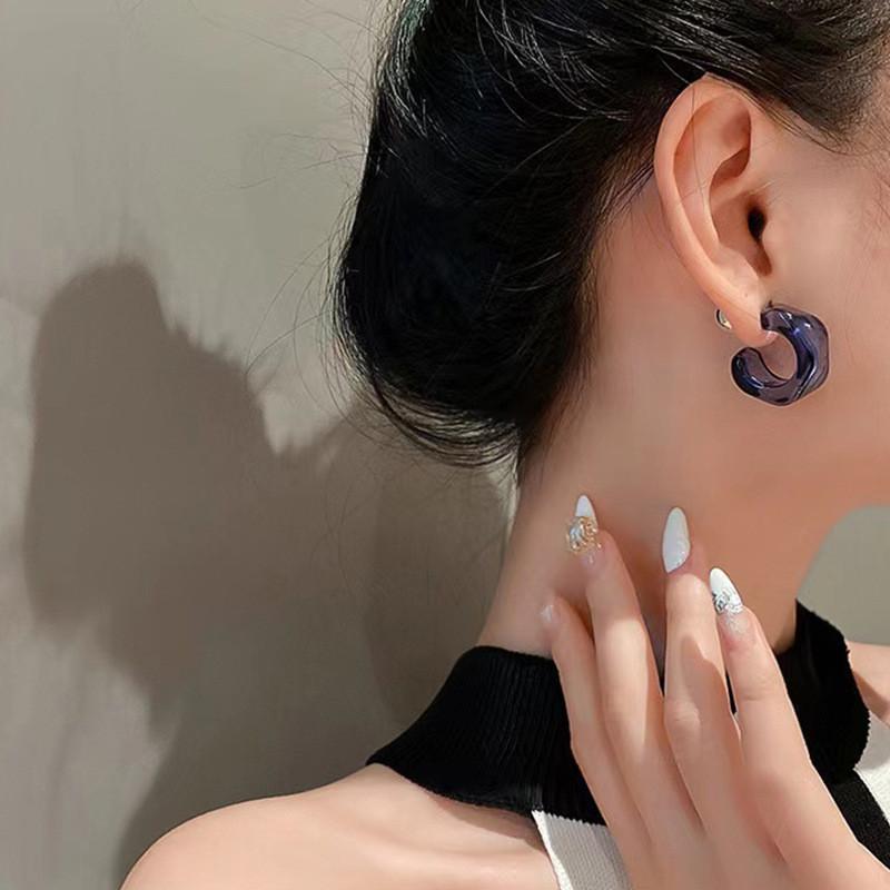 Korea Clear Acrylic Geometric C-shaped Hoop Earrings For Women Girls Trends Hanging Earrings Party Travel Jewelry Gifts