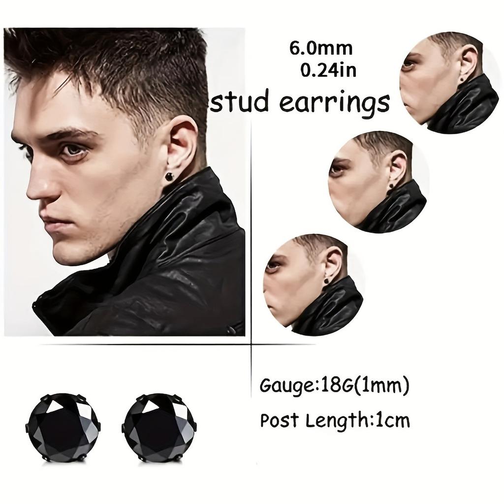 6Pairs/set Trendy Simple Stainless Steel Stud Earrings For Men For Daily Decoration Gift For Family And Friends Holiday Birthday