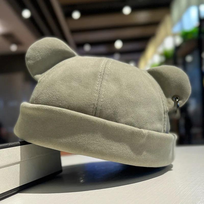 

New Cute Cat Ear Dome Caps Men Melon Beanie Hats Women Solid Color Hip Hop Hat Fashion Korean Version Melon Cap Adult светло-зеленый