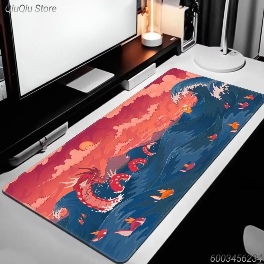 Japanese Ukiyoe Style Gyarados Large Gaming Mouse Pad Stitched Edge Non Slip Desk Mat 30x80x0.2cm