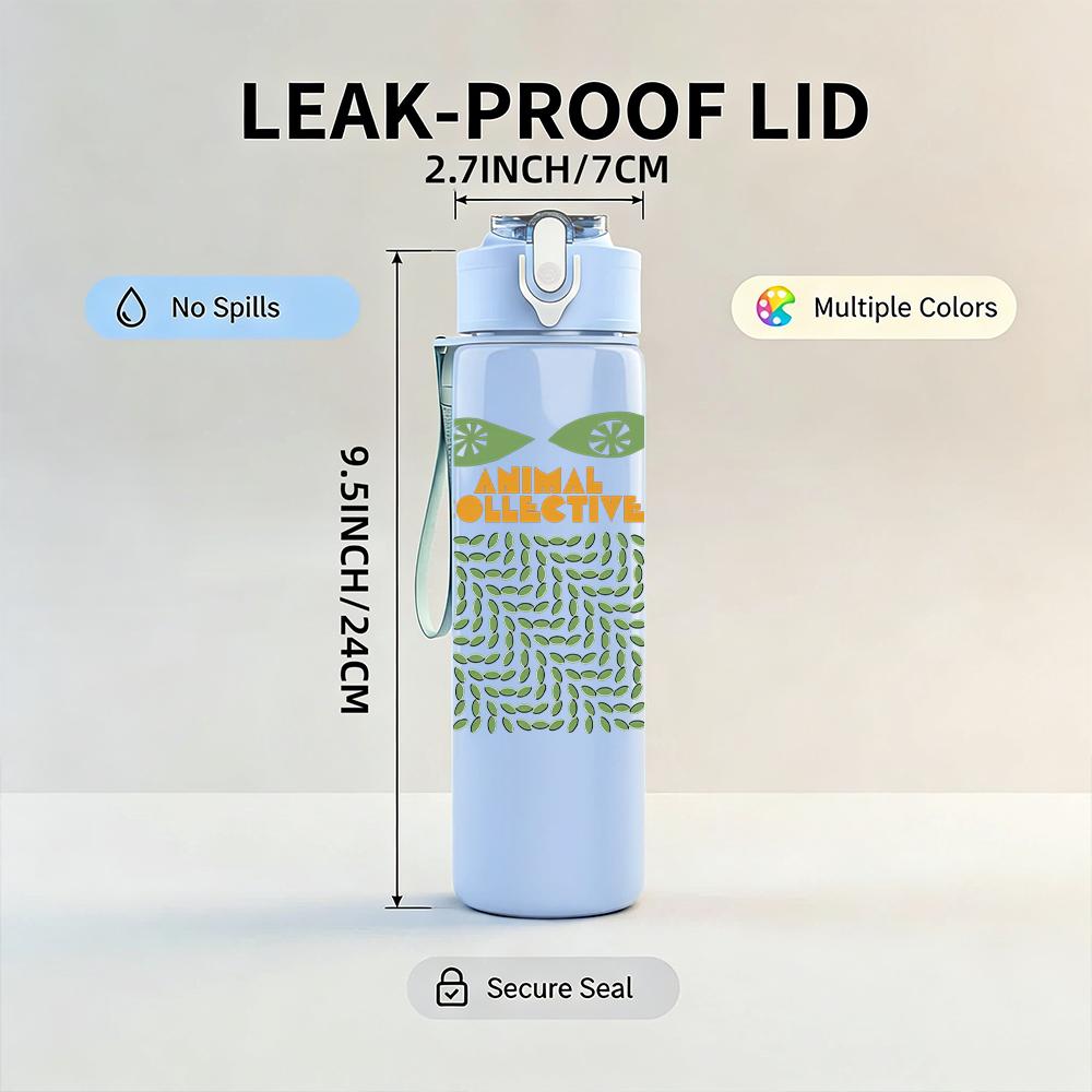 1PC Green Leaf Minimalist Square Art Print 750ml Portable Sports Water Bottle Leakproof Gym Outdoor Travel Drink Cup