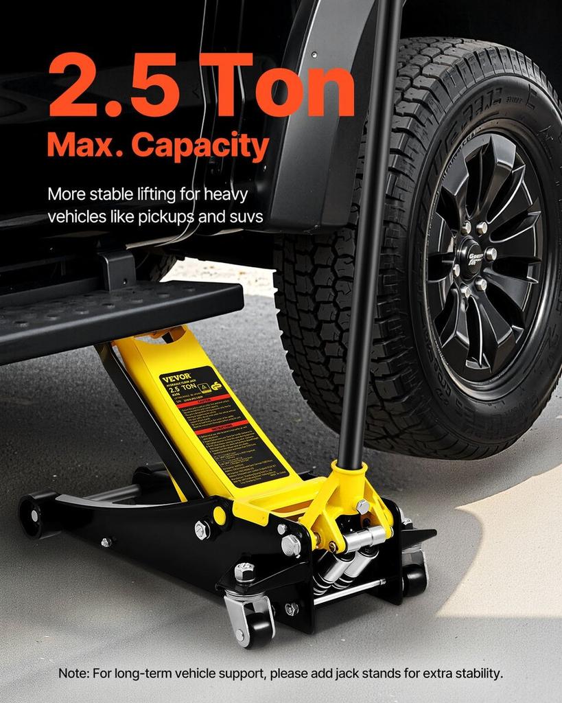 Low Profile Floor Jack 2.5 Ton Heavy Duty Steel Dual Piston Rapid Pump
