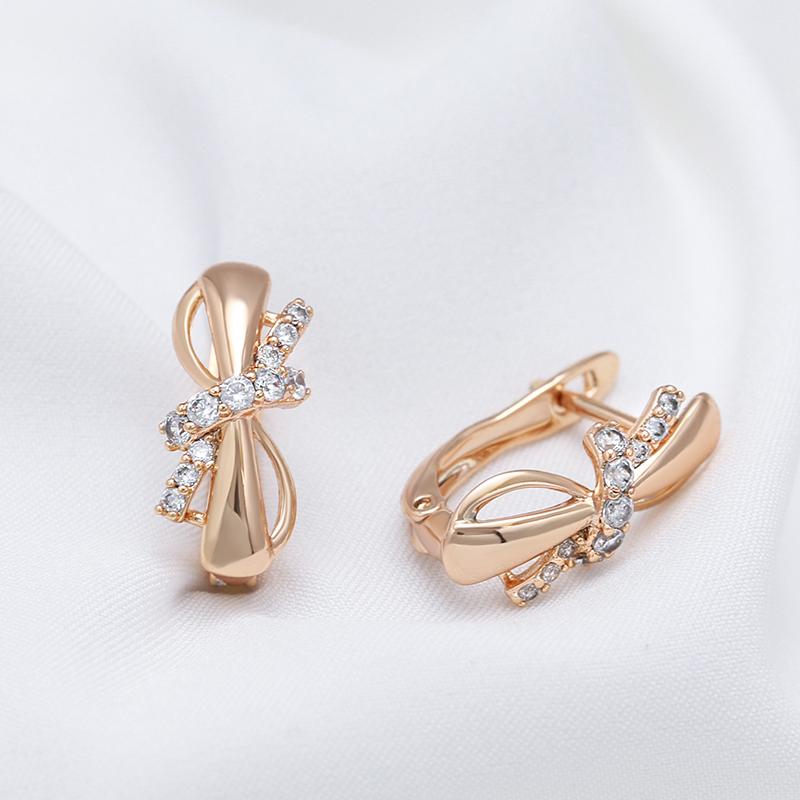 Rose Gold Color Earrings For Women Girl Fashion Bowknot Natural Zircon Drop Earring High Quality Daily Jewelry