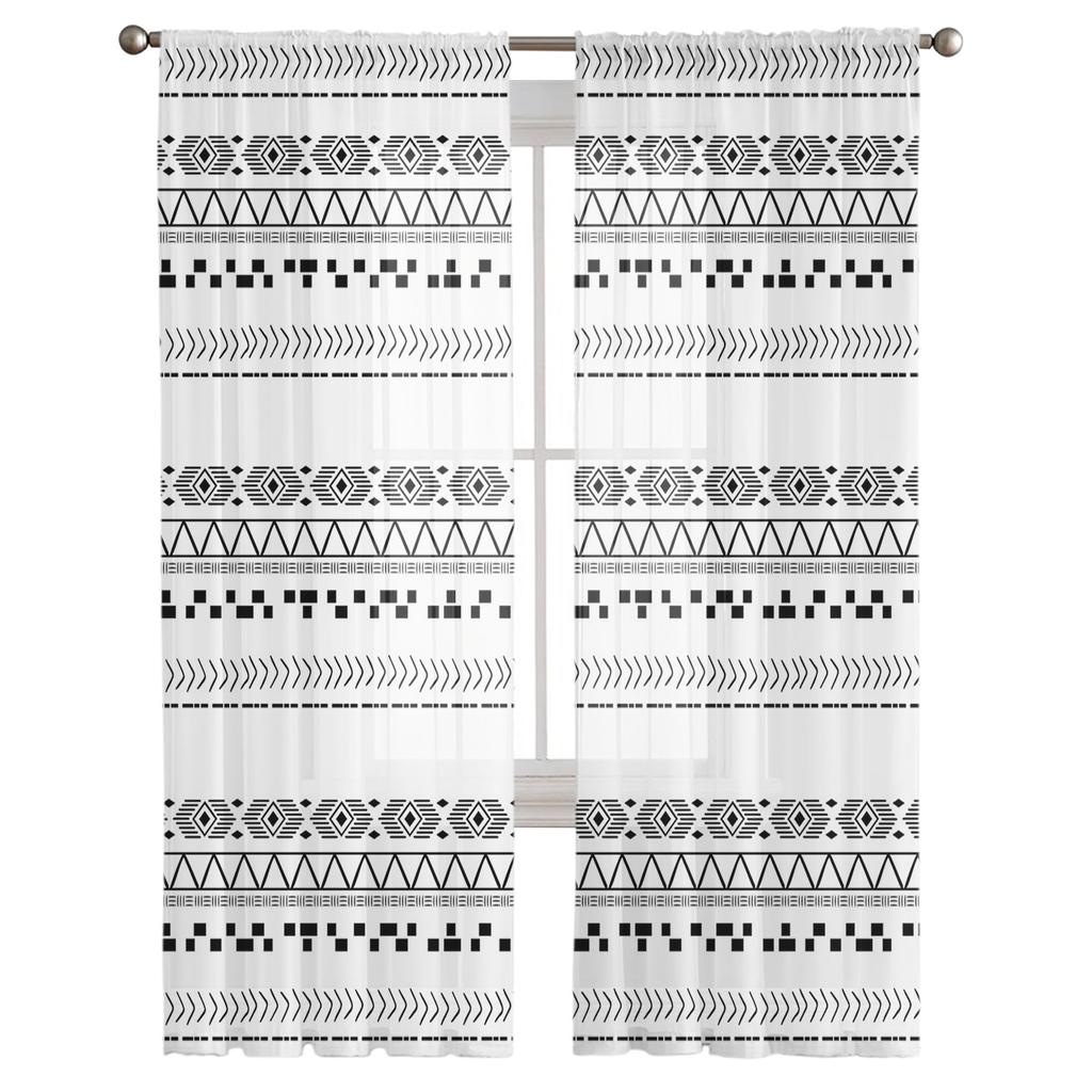 Linii retro Perdele transparente cu textura desenată manual pentru sufragerie dormitor cameră copii tul fereastră tratament draperii