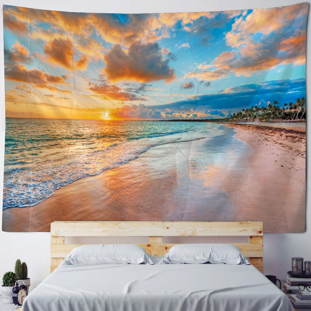 Sea Coconut Tree Tapestry Wall Hanging Bohemian Sunrise Landscape Home Decoration, Aesthetic Bedroom Living Room Decoration