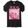 European Sizes Strawberry Milk Anime Graphic T- Shirt Cute Japanese Design, Black Cotton Short Sleeve Tee for Man & Men