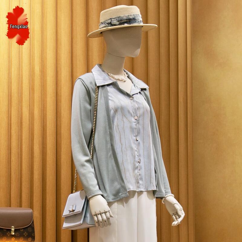 Women s Faux Two-Piece Long-Sleeve Cardigan Blouse XL