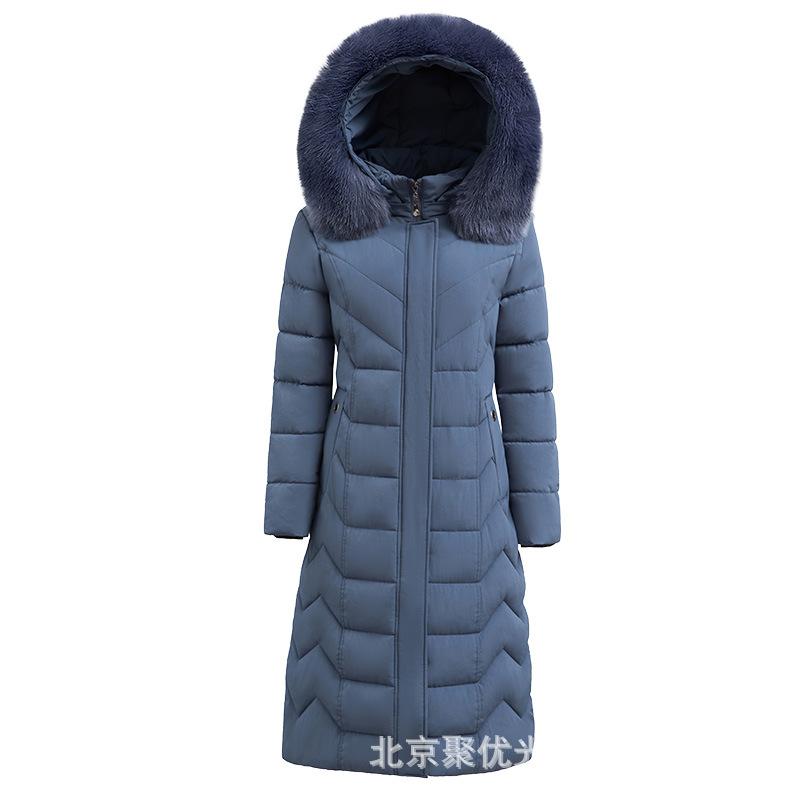 Middle-aged and elderly medium and long down cotton clothes for women's winter new big fur collar fur collar slim and thin versatile coat