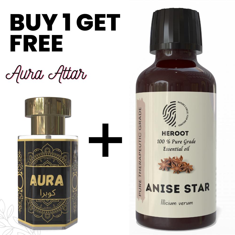 Anise Star Essential Oil 10ml for Aromatherapy & Home Fragrance with Free Attar – Aqua AQ, Dubai Oud, Aura, White Oud
