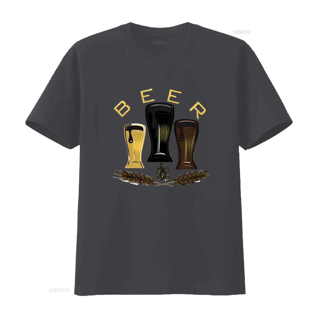 Herren BIER Rundhals T-Shirt Schwarz 3XL Vintage Gewaschen Designer Kleidung Unisex Leicht Stilvoll Mode homme Atmungsaktiv