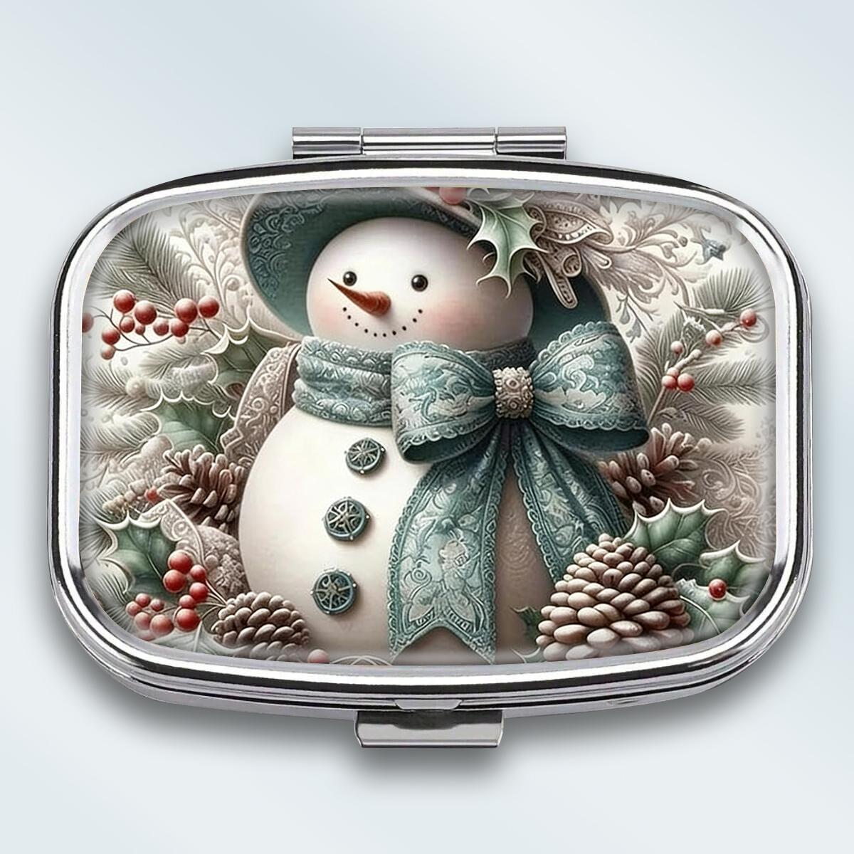

Portable Pill Box with 2 Compartments, Mini Metal Medicine Organizer Case, Cute Printed Pill Container for Vitamins, Pills, Jewelry, Travel, Daily Use
