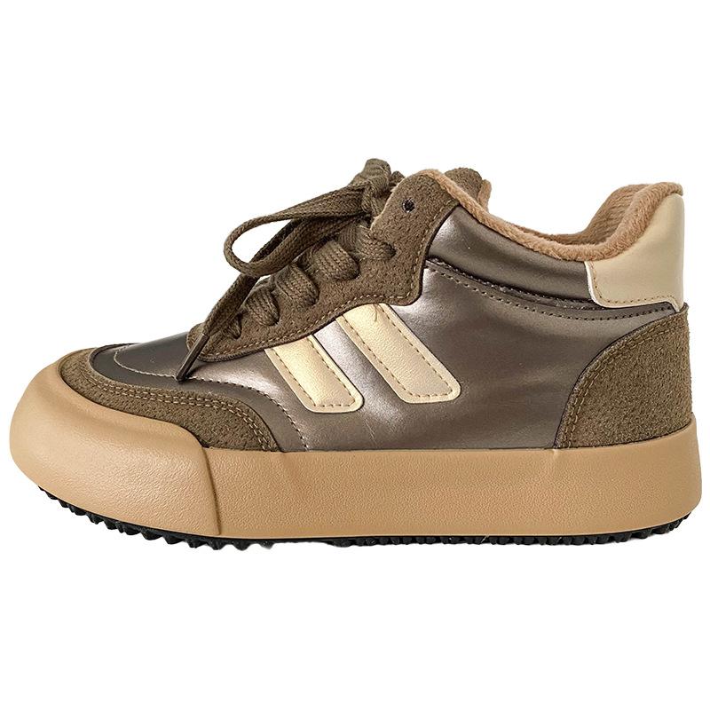 

6587 бархатные немецкие кроссовки с толстой подошвой, женские зимние теплые туфли 2024 года, новые нишевые повседневные кроссовки с круглым носком 35 коричневый