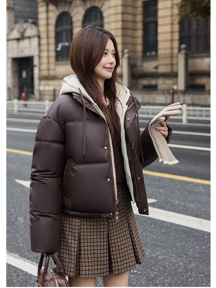 Fake Two-Piece Hooded Short Puffer Jacket With Drawstring
