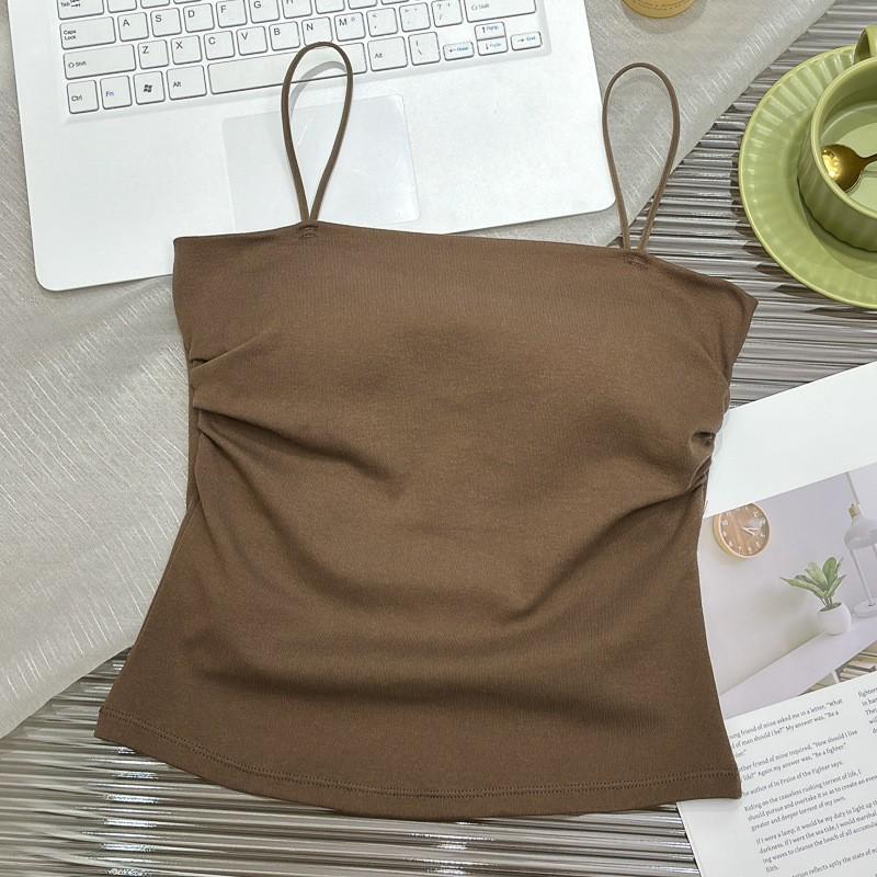 Sling vest women's belt fixed chest pad outer wear underwear comfortable elastic pleated thin waist repair sports bra tube top