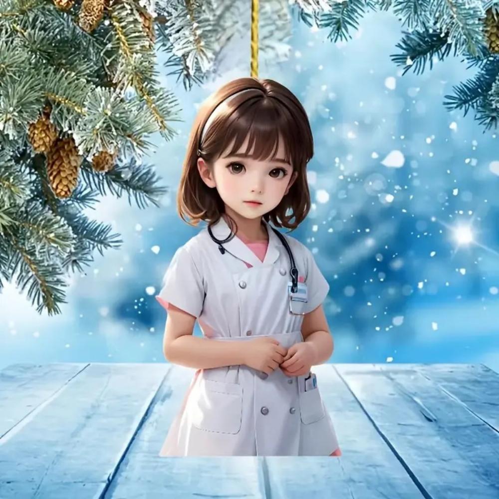 2D Flat Charming Female Doctor Car Rearview Mirror Pendant Christmas Tree Decoration Bag Pendant