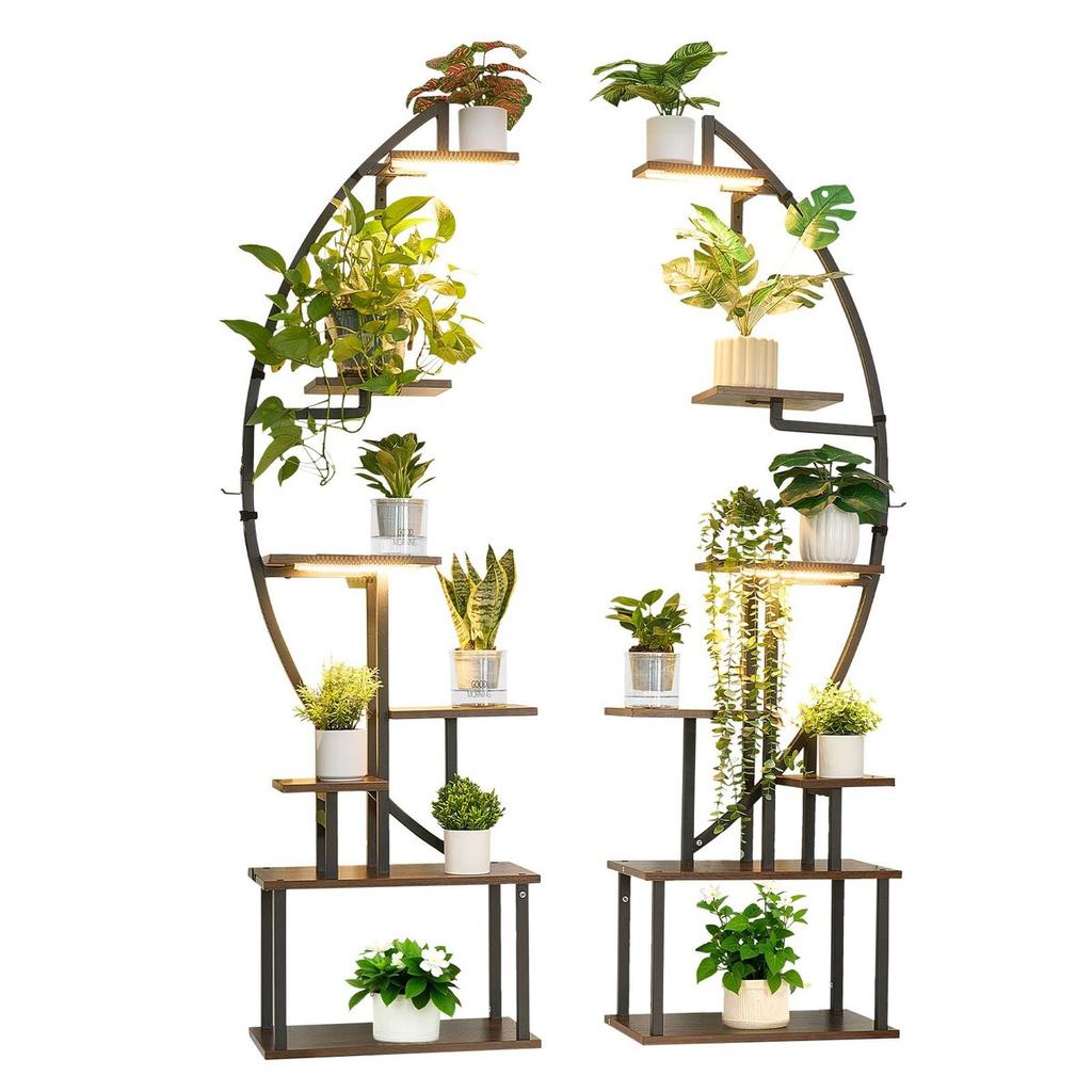 Plant Stand Indoor with Grow Lights, 166.5cm Tall 7-Tiered Lighted Plant Shelf, 2 Pack Metal Corner Plants Holder, 3 Timer & 10 Brightness, Half-Moon