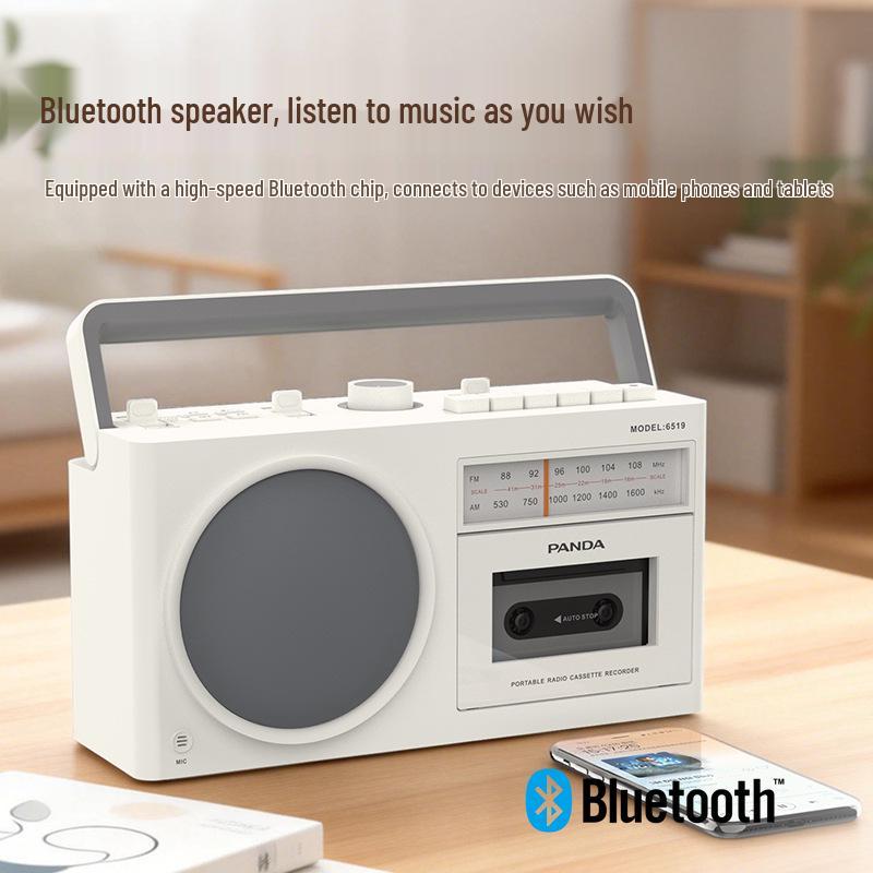 Panda6519 Retro Bluetooth Speaker: Cassette Player, Recorder, Radio, and Charger.
