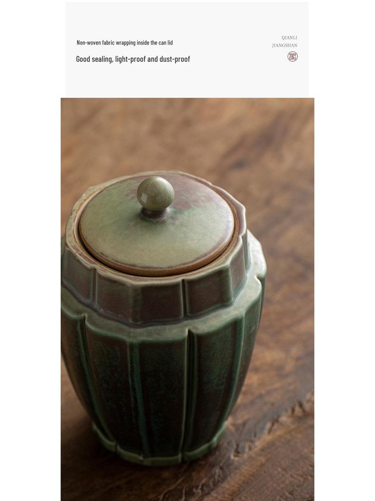Gilded Ceramic Tea Caddy: Moisture-Proof Storage Container for Gongfu Tea Sets