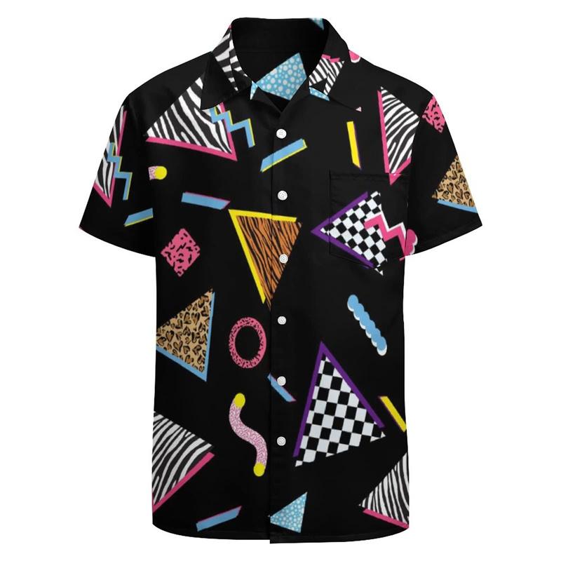 Classic 3d Print Hawaiian Shirt For Men Funky Retro Graphics Party Shirt Short Sleeve Button Up Shirt Street Y2k Clothing