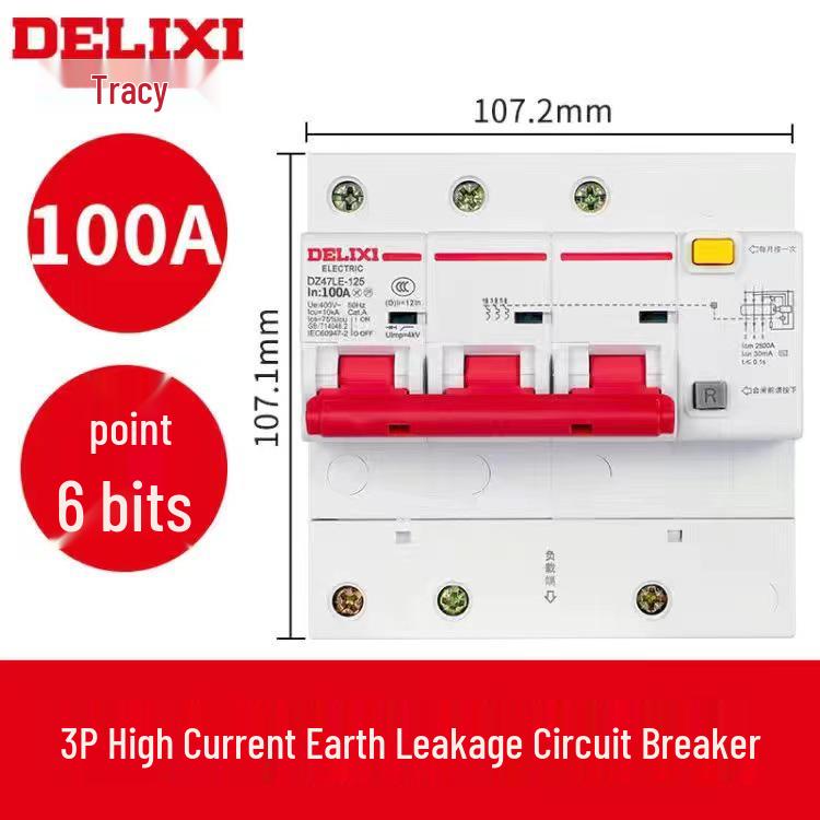 Delixi DZ47SLE 3-Phase Earth Leakage Circuit Breaker with 3P Protection, 380V