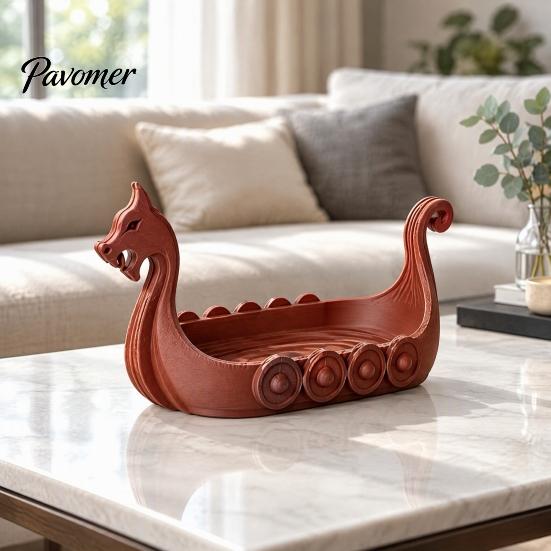 Dragon Boat Ornaments 3D Printed Figurine, Nordic Style Viking Ship Ornament, Creative Small Accessory Organizer Desktop Storage Tray, Decorative