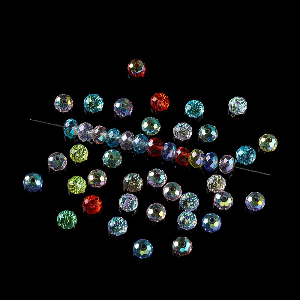 50pcs AB Color Glass Faceted Flat Round Beads Spacer Loose Beads for DIY Necklace Bracelet Earring Jewelry Making Accessories