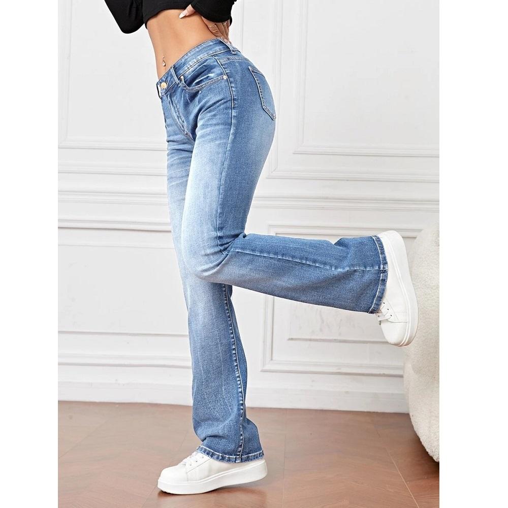 Jeans denim elasticizzati da donna Pantaloni dritti slim a vita alta Pantaloni lunghi casual da donna