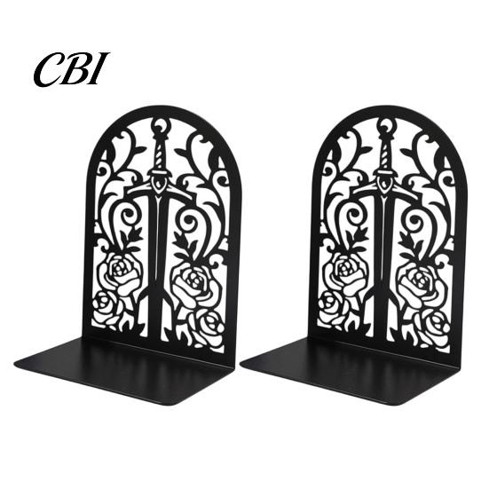 Metal Bookend 1 Pair Flower Bookends, Decorative Vase Book Ends for Shaped Shelves, Black Holder Stopper Home Office Reading Room Desktop