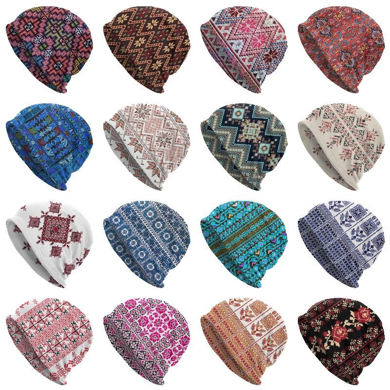 

Палестинская шапка с вышивкой Tatreez и принтом Skullies, унисекс, зимняя теплая вязаная шапка для взрослых, арабская палестинская художественная шапка с капюшоном