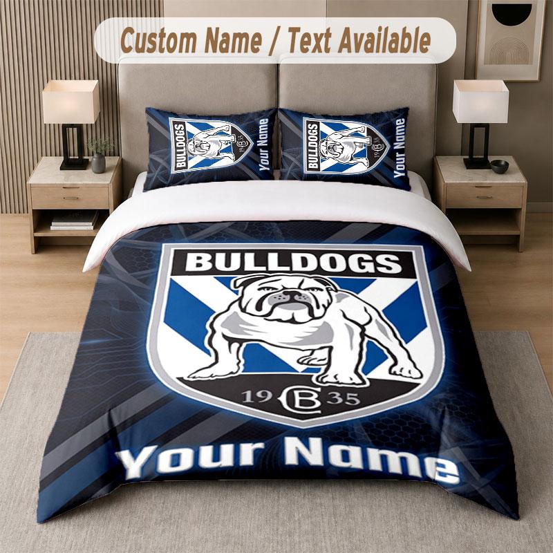 Custom Bedding Set Canterbury-Bankstown Bulldogs Pattern, Print Name Text 1 Duvet Cover Plus 2 Pillowcases Home Textile