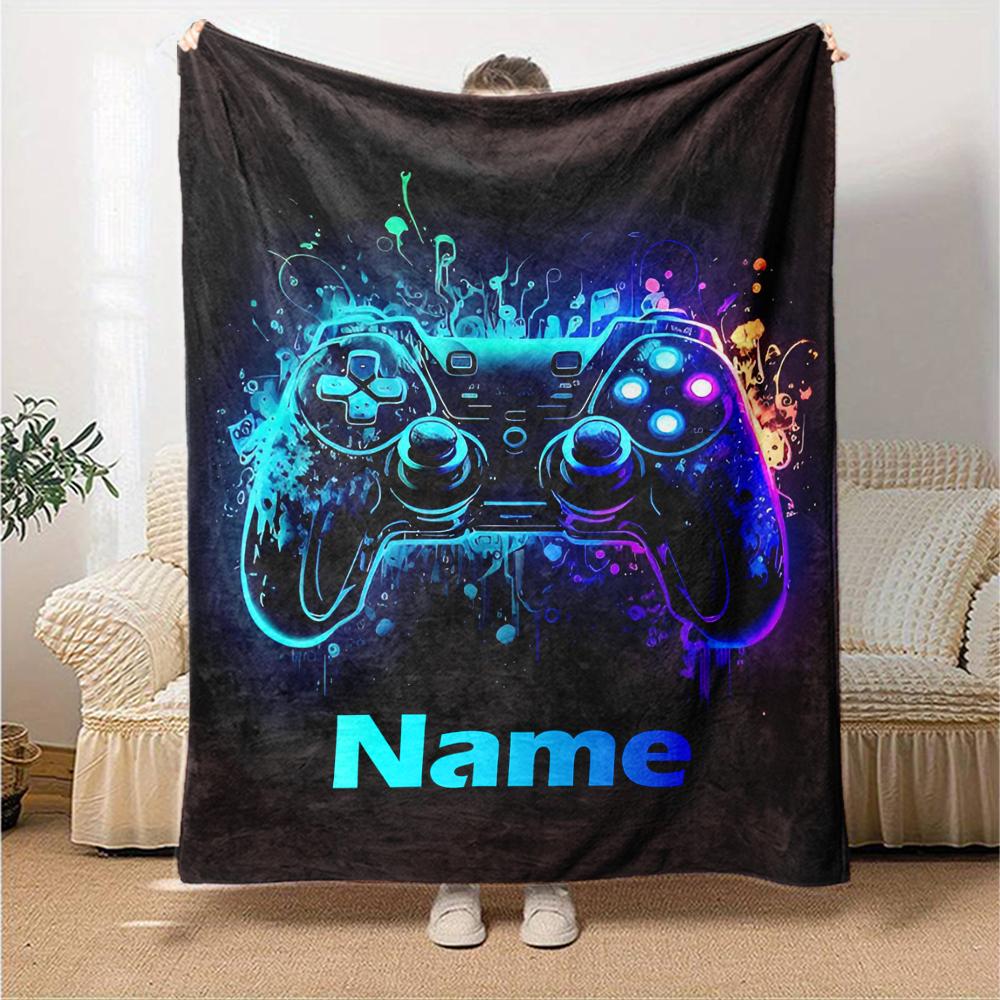 Custom Name Game Controller Theme Printed Blanket - Perfect for Couch, Bed, Travel & Outdoor Use | Machine Washable, Cozy & Durable.